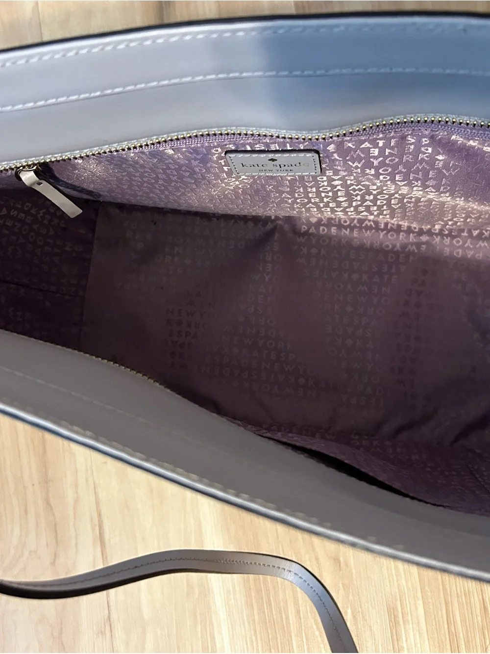 kate spade light gray lavender leather tote